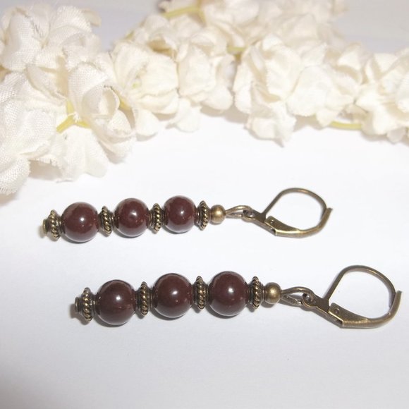 Boho Brown Bronze Beaded Earring Set Handmade 6280 - Picture 4 of 8